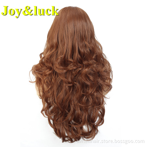 Brown Color Front Lace Wholesale Price Women Wigs Daily Life Or Party Long Natural Water Waver Fashion Synthetic Ladies Hair Wig